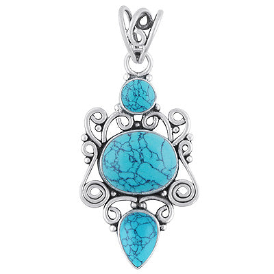 Beautiful Handwork Around Turquoise Round, Oval, Pear Shape 925 Sterling Solid Silver Pendant - R101409-118