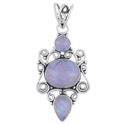 Beautiful Handwork Around Rainbow Moonstone Round, Oval, Pear Shape 925 Sterling Solid Silver Pendant - R101409-119