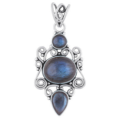 Beautiful Handwork Around Labradorite Round, Oval, Pear Shape 925 Sterling Solid Silver Pendant - R101409-120