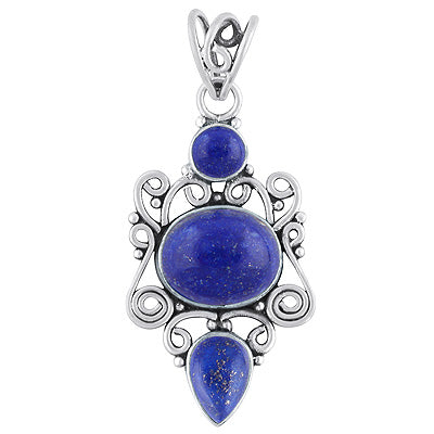 Beautiful Handwork Around Lapis Round, Oval, Pear Shape 925 Sterling Solid Silver Pendant - R101409-121
