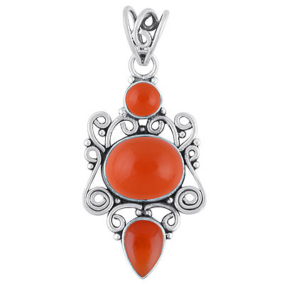 Beautiful Handwork Around Carnelian Round, Oval, Pear Shape 925 Sterling Solid Silver Pendant - R101409-126