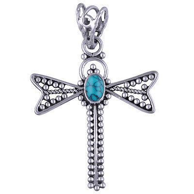 Dragon Fly handmade Rawa work Turquoise Oval Shape 925 Sterling Solid Silver Pendant - R101410-9