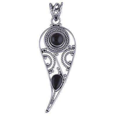 Stunning Rawa & Wire Work Around Black Onyx Round,Pear Shape 925 Sterling Solid Silver Pendants - R101411-102