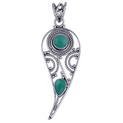 Stunning Rawa & Wire Work Around Green Onyx Round,Pear Shape 925 Sterling Solid Silver Pendants - R101411-167