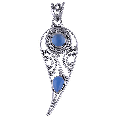 Stunning Rawa & Wire Work Around Blue Chalcedony Round,Pear Shape 925 Sterling Solid Silver Pendants - R101411-169