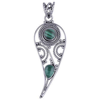 Stunning Rawa & Wire Work Around Malachite Round,Pear Shape 925 Sterling Solid Silver Pendants - R101411-171