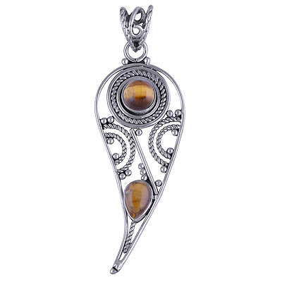 Stunning Rawa & Wire Work Around Tiger's Eye Round,Pear Shape 925 Sterling Solid Silver Pendants - R101411-98