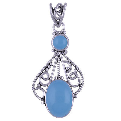 Beautiful Two Stone Handcrafted Blue Chalcedony Oval,Round Shape 925 Sterling Solid Silver Pendant - R101412-29