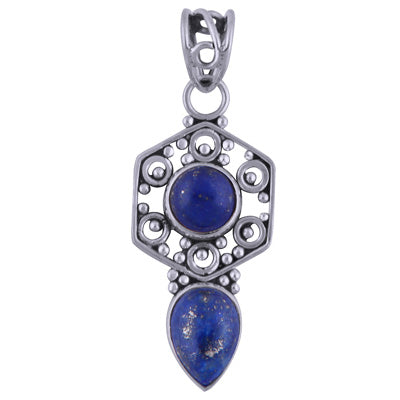 Edgy Beautiful Handwork Around Lapis Round & Pear Shape 925 Sterling Solid Silver Pendant - R101416-43
