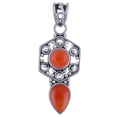Edgy Beautiful Handwork Around Carnelian Round & Pear Shape 925 Sterling Solid Silver Pendant - R101416-54