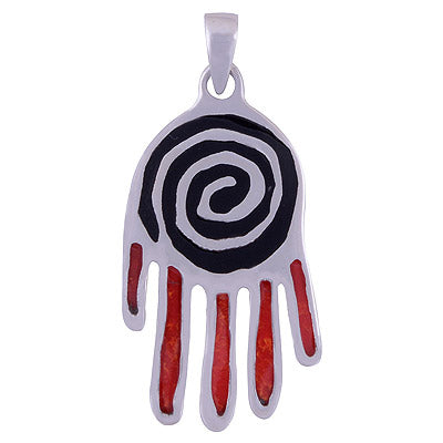 Black Onyx, Coral 925 Sterling Silver Pendant - R101428-18