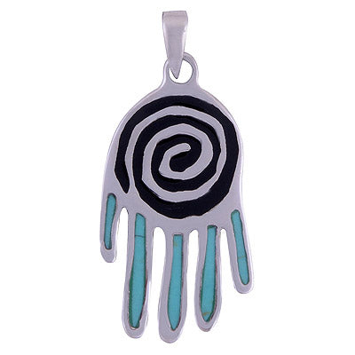 Black Onyx, Turquoise 925 Sterling Silver Pendant - R101428-7