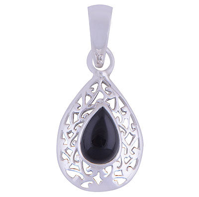 Stunning Jali pattern Cut work Around Black Onyx Pear Shape 925 Sterling Solid Silver Pendant - R101484-10