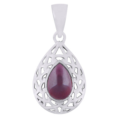 Stunning Jali pattern Cut work Around Garnet Pear Shape 925 Sterling Solid Silver Pendant - R101484-31