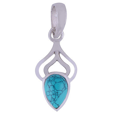 Beautifully Designed Turquoise Pear Shape 925 Sterling Solid Silver Pendant - R101486-3