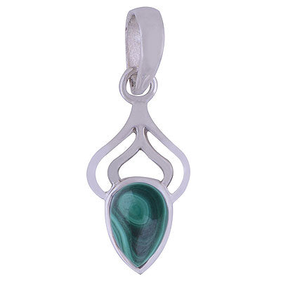Beautifully Designed Malachite Pear Shape 925 Sterling Solid Silver Pendant - R101486-9