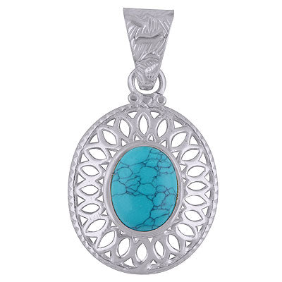 Gorgeous Jali Cut work Pattern Around Turquoise Oval Shape 925 Sterling Solid Silver Ring - R101488-12