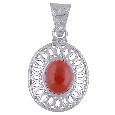 Gorgeous Jali Cut work Pattern Around Carnelian Oval Shape 925 Sterling Solid Silver Pendant - R101488-15