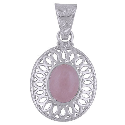 Gorgeous Jali Cut work Pattern Around Rose Quartz Oval Shape 925 Sterling Solid Silver Pendant - R101488-20