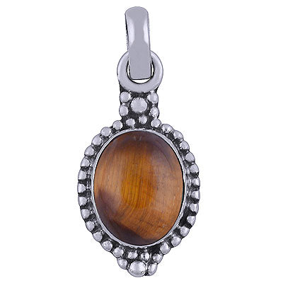 Alluring Rawa Work Around Tiger's Eye Oval Shape 925 Sterling Solid Silver Pendant - R101511-45