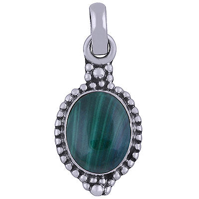 Alluring Rawa Work Around Malachite Oval Shape 925 Sterling Solid Silver Pendant - R101511-50