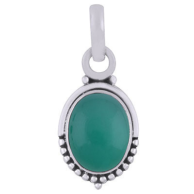 Classic Rawa Work Around Green Onyx Oval Shape 925 Sterling Solid Silver Pendant - R101512-21