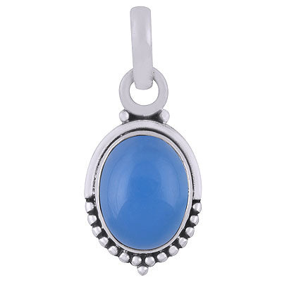Classic Rawa Work Around Blue Chalcedony Oval Shape 925 Sterling Solid Silver Pendant - R101512-23