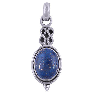 Beautiful Handcrafted Work Around Lapis Oval Shape 925 Sterling Solid Silver Pendant - R101513-15