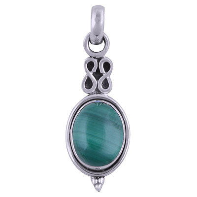 Beautiful Handcrafted Work Around Malachite Oval Shape 925 Sterling Solid Silver Pendant - R101513-21
