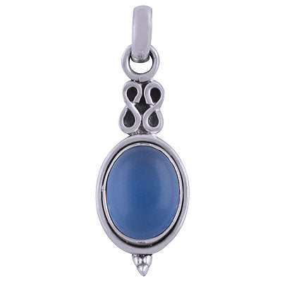 Beautiful Handcrafted Work Around Blue Chalcedony Oval Shape 925 Sterling Solid Silver Pendant - R101513-30