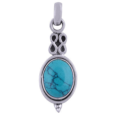 Beautiful Handcrafted Work Around Turquoise Oval Shape 925 Sterling Solid Silver Pendant - R101513-7