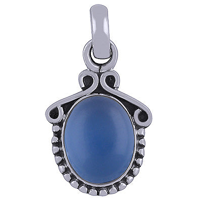 Stunning Rawa & Wire Work Around Blue Chalcedony Oval Shape 925 Sterling Solid Silver Pendant - R101514-38