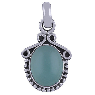 Stunning Rawa & Wire Work Around Aqua Chalcedony Oval Shape 925 Sterling Solid Silver Pendant - R101514-39
