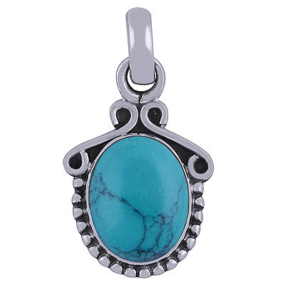 Stunning Rawa & Wire Work Around Turquoise Oval Shape 925 Sterling Solid Silver Pendant - R101514-9