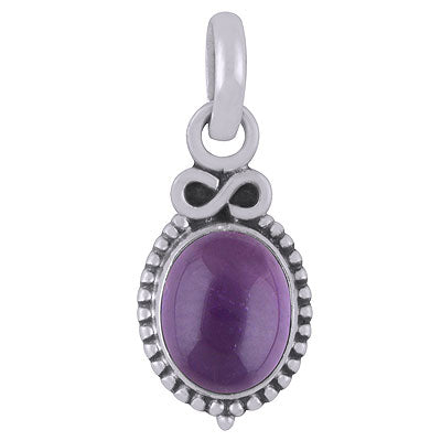 Alluring Rawa Work Around Amethyst Oval Shape 925 Sterling Solid Silver Pendant - R101517-1