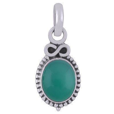 Alluring Rawa Work Around Green Onyx Oval Shape 925 Sterling Solid Silver Pendant - R101517-23
