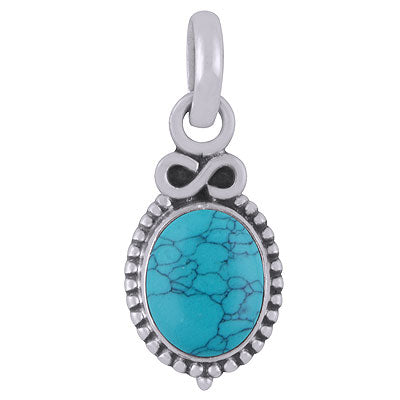 Alluring Rawa Work Around Turquoise Oval Shape 925 Sterling Solid Silver Pendant - R101517-8