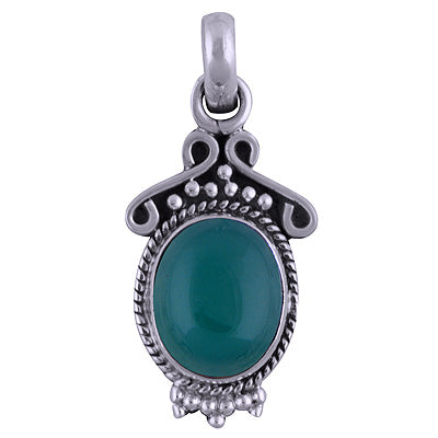 Authentic Handcrafted Work Around Green Onyx Oval Shape 925 Sterling Solid Silver Pendant - R101518-20