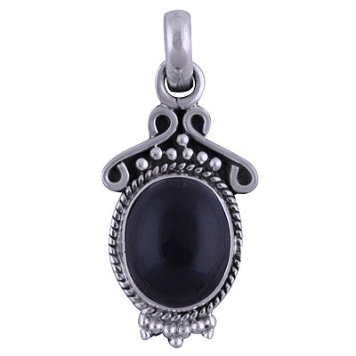 Authentic Handcrafted Work Around Black Onyx Oval Shape 925 Sterling Solid Silver Pendant - R101518-28