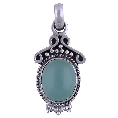 Authentic Handcrafted Work Around Aqua Chalcedony Oval Shape 925 Sterling Solid Silver Pendant - R101518-33