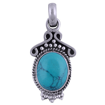 Authentic Handcrafted Work Around Turquoise Oval Shape 925 Sterling Solid Silver Pendant - R101518-5