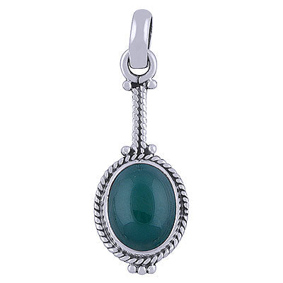 Gorgeous Twisted Wire Work Around Green Onyx Oval Shape 925 Sterling Solid Silver Pendant - R101522-15