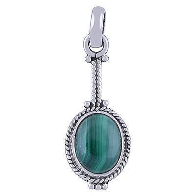 Gorgeous Twisted Wire Work Around Malachite Oval Shape 925 Sterling Solid Silver Pendant - R101522-23