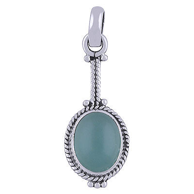 Gorgeous Twisted Wire Work Around Blue Chalcedony Oval Shape 925 Sterling Solid Silver Pendant - R101522-31