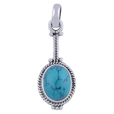 Gorgeous Twisted Wire Work Around Turquoise Oval Shape 925 Sterling Solid Silver Pendant - R101522-6