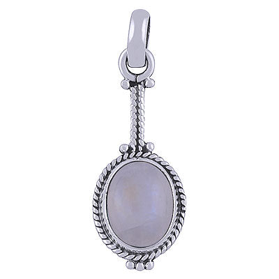 Gorgeous Twisted Wire Work Around Rainbow Moonstone Oval Shape 925 Sterling Solid Silver Pendant - R101522-9