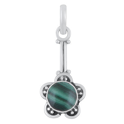 Handmade Flower Malachite Round Shape 925 Sterling Solid Silver Pendants - R101523-15
