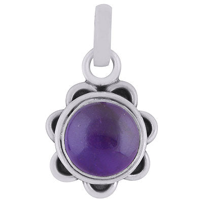Gorgeous Flower Work pattern Around Amethyst Round Shape 925 Sterling Solid Silver Pendant - R101525-51