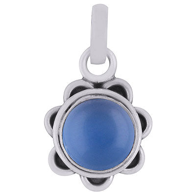 Gorgeous Flower Work pattern Around Blue Chalcedony Round Shape 925 Sterling Solid Silver Pendant - R101525-60