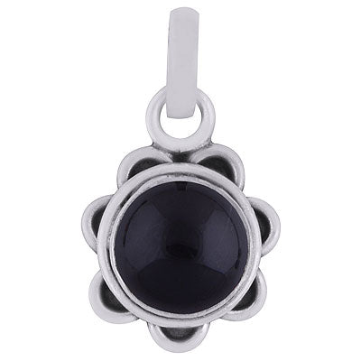 Gorgeous Flower Work pattern Around Black Onyx Round Shape 925 Sterling Solid Silver Pendant - R101525-64